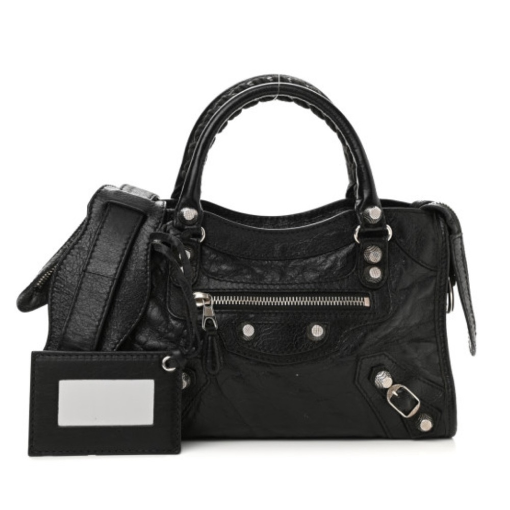 BALENCIAGA Agneau Giant 12 Silver Hardware Mini City Black